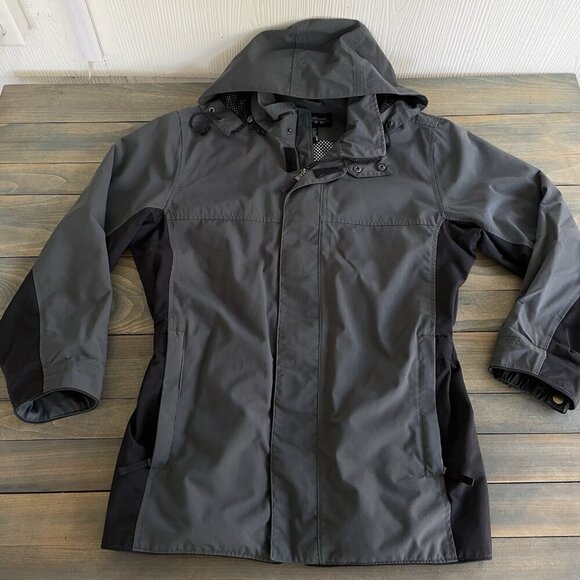 Eddie Bauer Ebtek Jacket w/Hood Gray & Black Breathable Cinch Waist Medium (E8) - Picture 1 of 10
